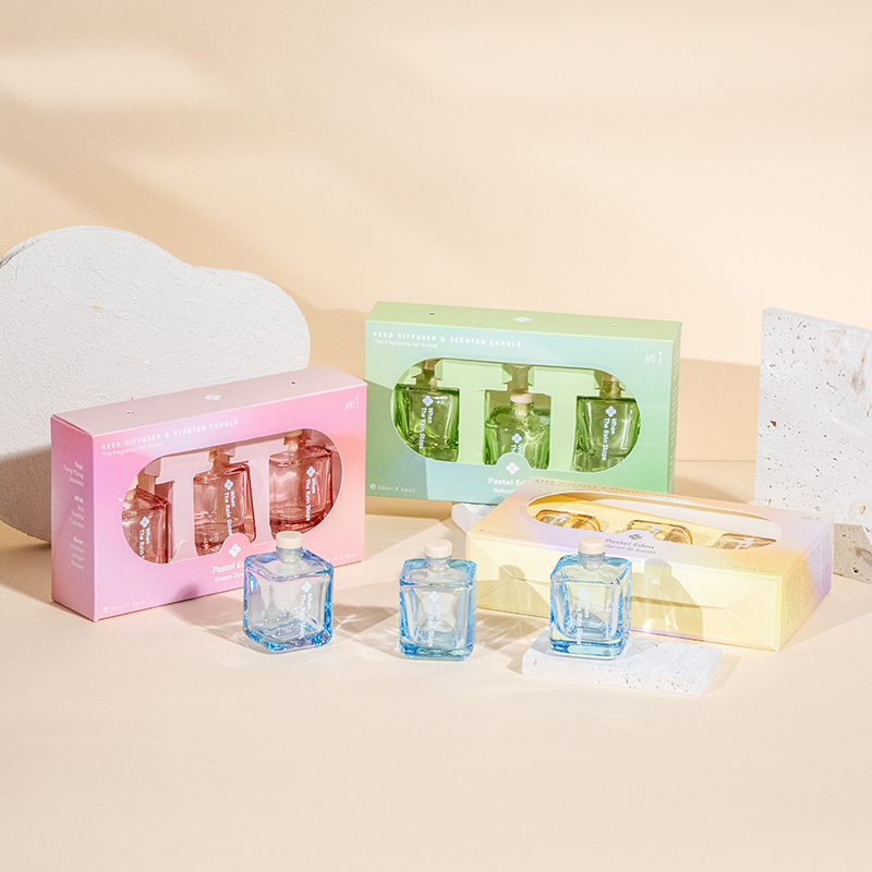 Zestaw 3-częściowych dyfuzorów z trzciny kwadratowej i 3-częściowego zestawu aromatów