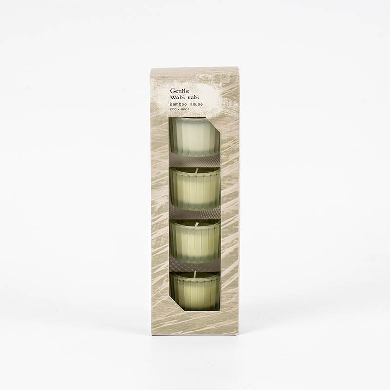 Zestaw 4 małych świeczników ze szkła karłowatego w pionowe paski